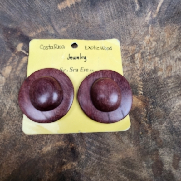 Vintage Costa Rica Exotic Wood Clip On Earrings NWT - Picture 1 of 5